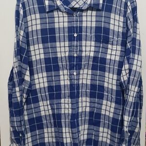 J. Crew women's long-sleeved shirt with a blue and white plaid print.